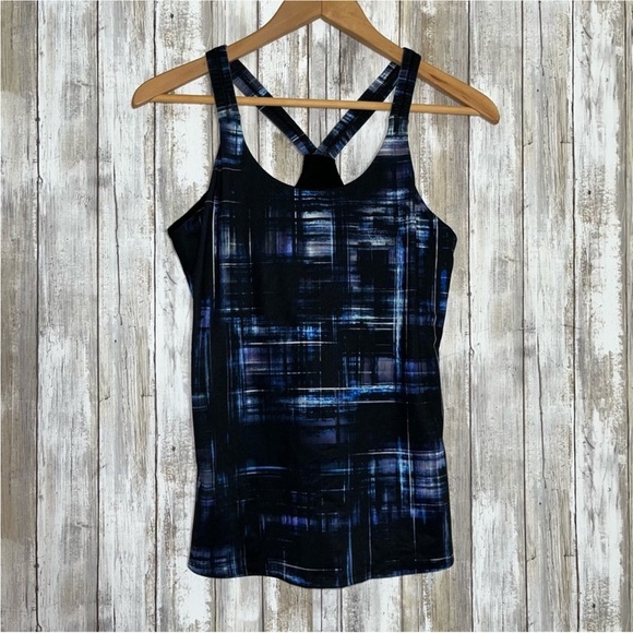 Athleta Blue Plaid Optimism Tank with Built in Bra - Picture 3 of 9
